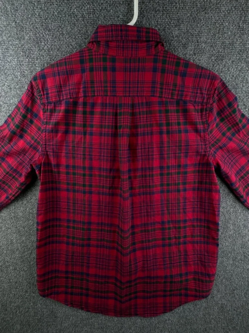 Ralph Lauren Boys Long Sleeve Button Up Oxford Red Blue Plaid XL 18-20 Cotton